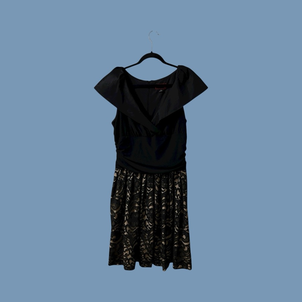 Scarlett Fit and Flair Black Lace and Satin Dress Size 16